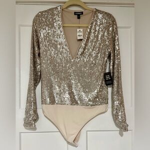 NWT Express sequin long sleeve body suit sz M